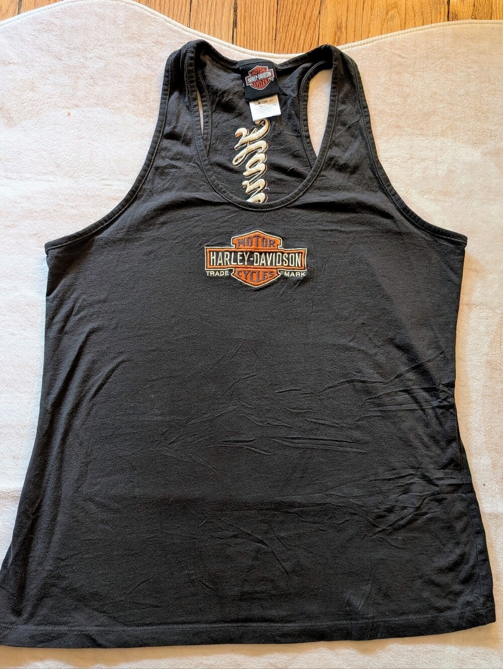 Harley-Davidson Charcoal Grey Racerback Tank with Orange Logo
